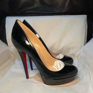 Christian Louboutin Bianca 120 patent black leather round toe platform pump 36.5